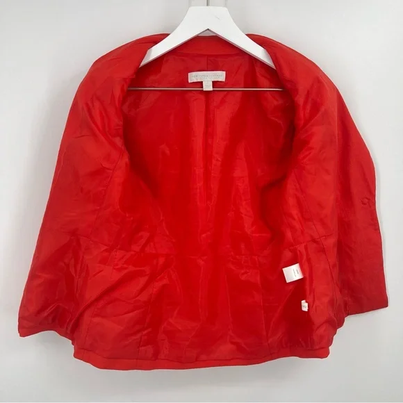 New York & Company Stretch Linen Blend Orange Tailored Peplum Blazer Size 0 - Picture 5 of 10